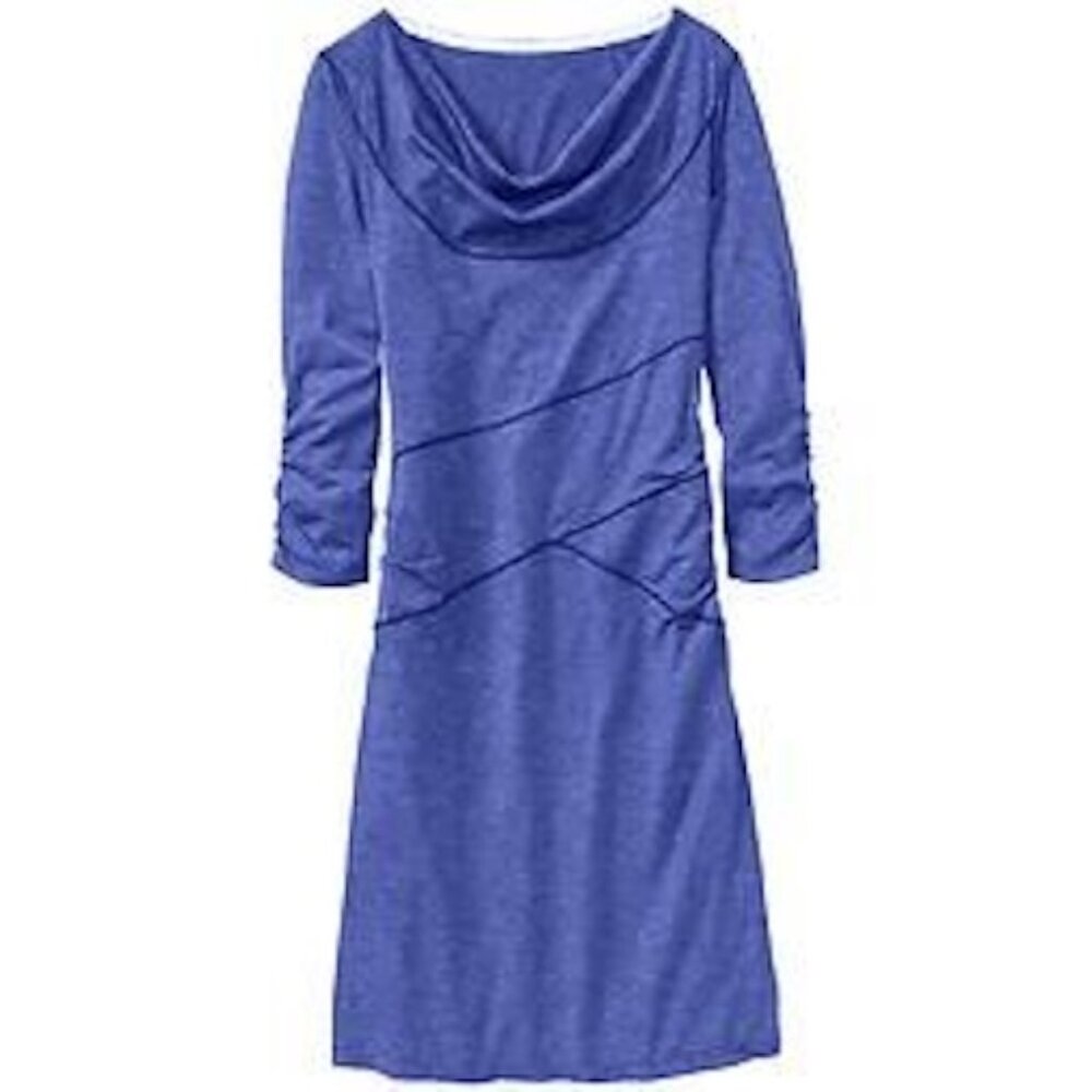 Athleta Ukiah Turquoise Blue Cowl Neck Seamed Dress XXS 2XS Periwinkle